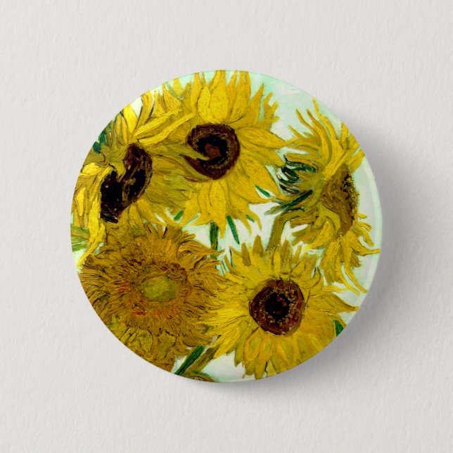 Vase mit zwölf Sonnenblumen, Van- Goghschöne Kunst Button (Vorderseite)
