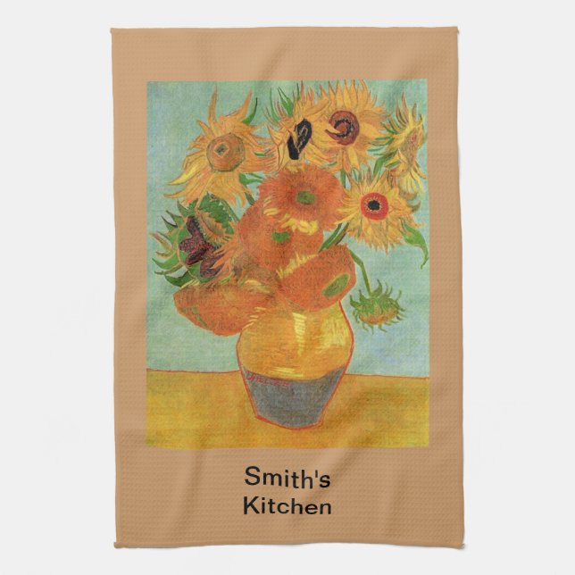 Vase mit zwölf Sonnenblumen, Vincent van Gogh Geschirrtuch (Vertikal)