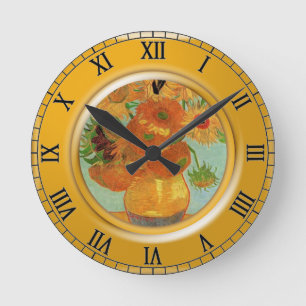 Vase mit zwölf Sonnenblumen, Vincent van Gogh Runde Wanduhr