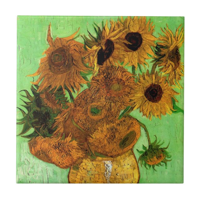 Vase mit zwölf Sonnenblumen von Vincent van Gogh Fliese (Vorderseite)