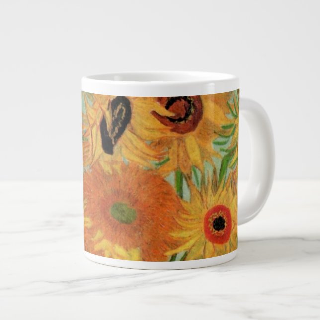Vase mit zwölf Sonnenblumen von Vincent van Gogh Jumbo-Tasse (Vorderseite Rechts)