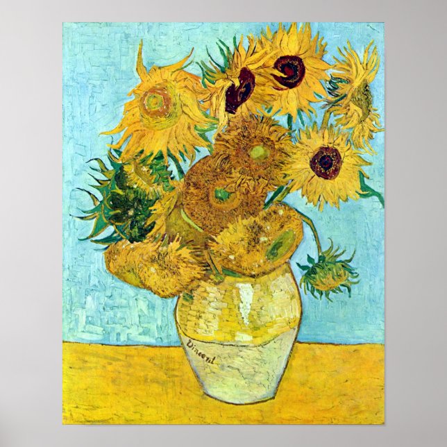 Vase mit zwölf Sonnenblumen von Vincent Van Gogh Poster (Vorne)