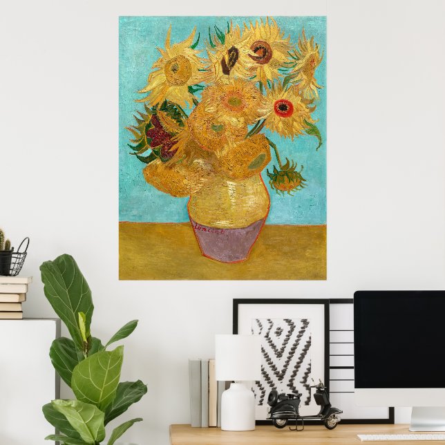 Vase mit zwölf Sonnenblumen von Vincent Van Gogh Poster (Heimbüro)