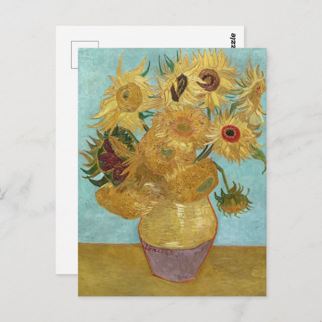 Vase mit zwölf Sonnenblumen von Vincent van Gogh Postkarte (Vorne/Hinten)