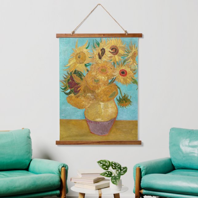 Vase mit zwölf Sonnenblumen von Vincent Van Gogh Wandteppich Mit Holzrahmen (Wohnzimmer)