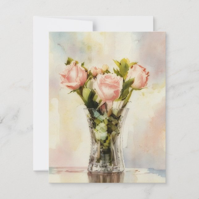 Vase of Roses Art Note Card Set Mitteilungskarte (Vorderseite)