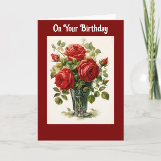 Vase Of Roses Birthday Greeting Card Karte