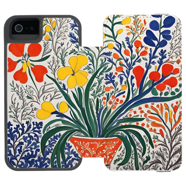 Vase und wilde Blumen  Incipio iPhone Geldbeutel-Hülle (Folio Geöffnet)