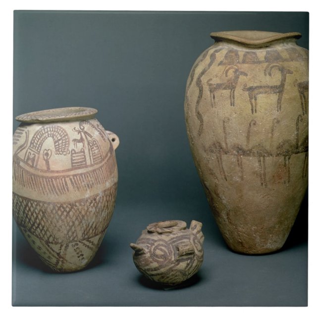 Vase verziert mit verschiedenen Friesen der Tiere Fliese (Vorderseite)