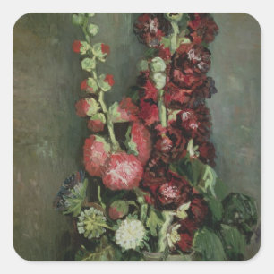 Vase Vincent van Goghs   Hollyhocks, 1886 Quadratischer Aufkleber