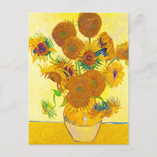 Vase von fünfzehn Sonnenblumen, Van Gogh Postkarte (Vorderseite)