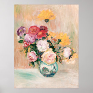 Vase von Rose und Dahlien, Renoir Poster