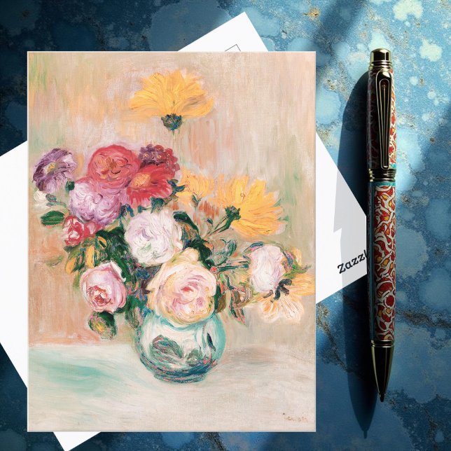 Vase von Rose und Dahlien, Renoir Postkarte (Von Creator hochgeladen)