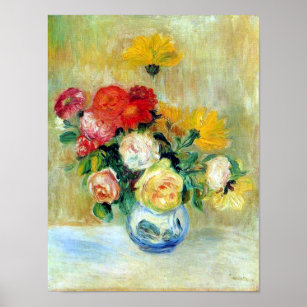 Vase von Rose und Dahlien von Renoir Print Poster