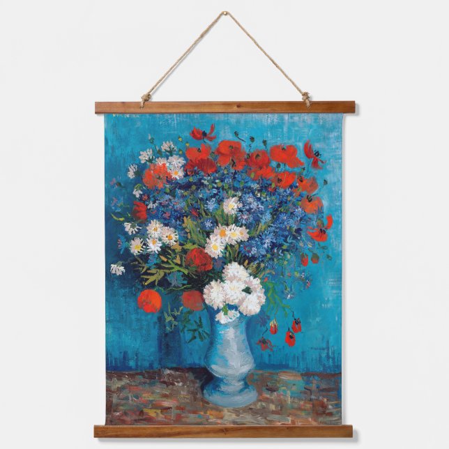 Vase with Cornflowers and Poppies, Van Gogh Wandteppich Mit Holzrahmen (Vorderseite)