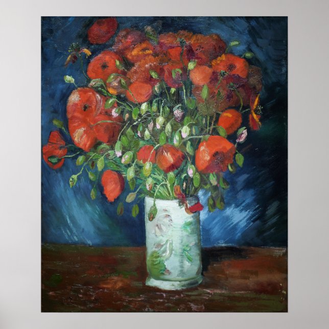 Vase with Poppies 1886 by Vincent van Gogh Poster (Vorne)