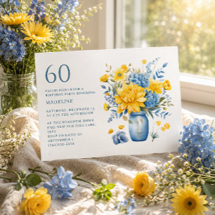 Vase Yellow Blue Blumen 60. Geburtstag Einladung