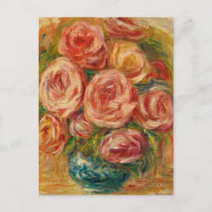 Vasenvase mit Rosen von Renoir Postkarte