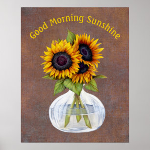 Vasenvase mit Sonnenblumen Guten Morgen Sonnensche Poster