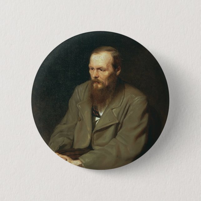 Vasily Perov-Porträt von Feodor Dostoyevsky Autor Button (Vorderseite)