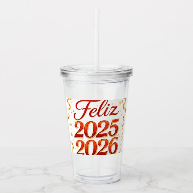 Vaso de Acrílico con Diseño “Feliz 2025–2026” | Id Acryltrinkbecher (Vorderseite)
