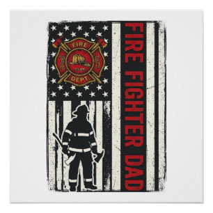 Vater als Feuerwehrmann Distressed Flagge Vektorde Poster