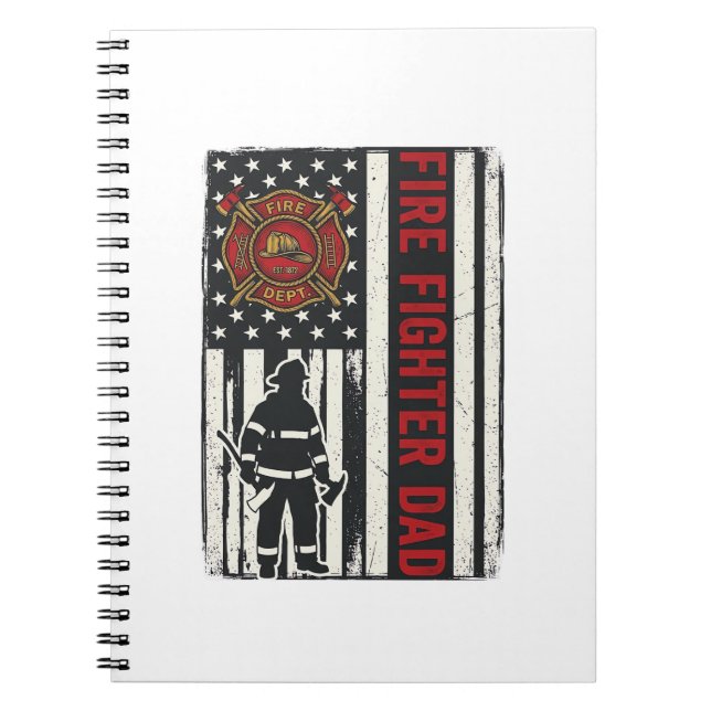 Vater als Feuerwehrmann mit distressed Flagge Vekt Notizblock (Vorderseite)