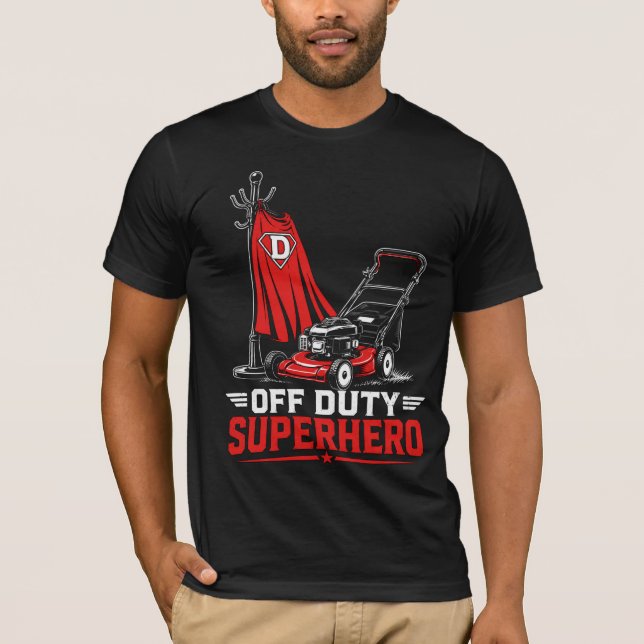 Vater als Superheld außer Dienst Rasenmäher Lustig T-Shirt (Vorderseite)
