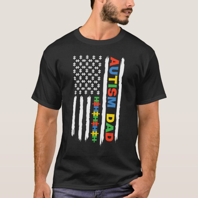 Vater Autism Awareness American Flag for Daddy T-Shirt (Vorderseite)