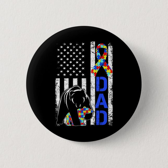 Vater Autismus Bewusstsein Amerikanischer Flaggenf Button (Vorderseite)