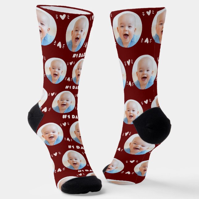 Vater Baby oder Child Foto Burgund Vatertag Socken (Gewinkelt)