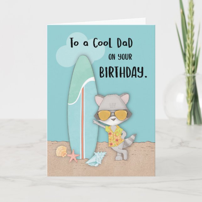 Vater Birthday Beach Funny Cool Raccoon Karte (Vorderseite)