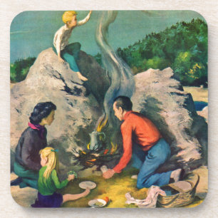 Vater brennt auf dem Campingplatz Untersetzer