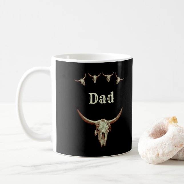 Vater Bull Kuh Skull Western Vathage Rustikaler Ta Kaffeetasse (Mit Donut)