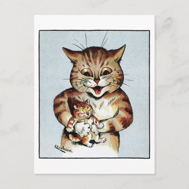 Vater Cat Holding a Kitten, Louis Wain Postkarte (Vorderseite)