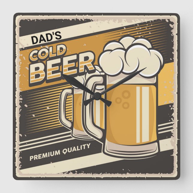 VATER Classic Cold Beer Quadratische Wanduhr (Vorderseite)