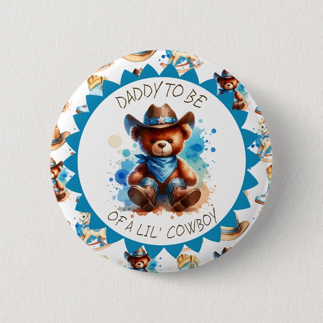 Vater | Cowboy Teddy Bear Boy's Baby Shower Button (Vorderseite)