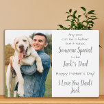 Vater Custom Haustier Foto Vatertag Plaque Fotoplatte<br><div class="desc">"Jeder Mensch kann ein Vater sein, aber es braucht jemanden, der etwas Besonderes ist, Dein Hund Vater zu sein!" ! Dieser Vatertag gibt dem Vater eine niedliche personalisierte Begleiter-Foto-Plakette von seinem besten Freund. Personalisieren Sie mit dem Namen und dem Lieblings-Foto des Hundes. Diese Hundedärmertafel wird ein Liebling aller Hundedads und...</div>