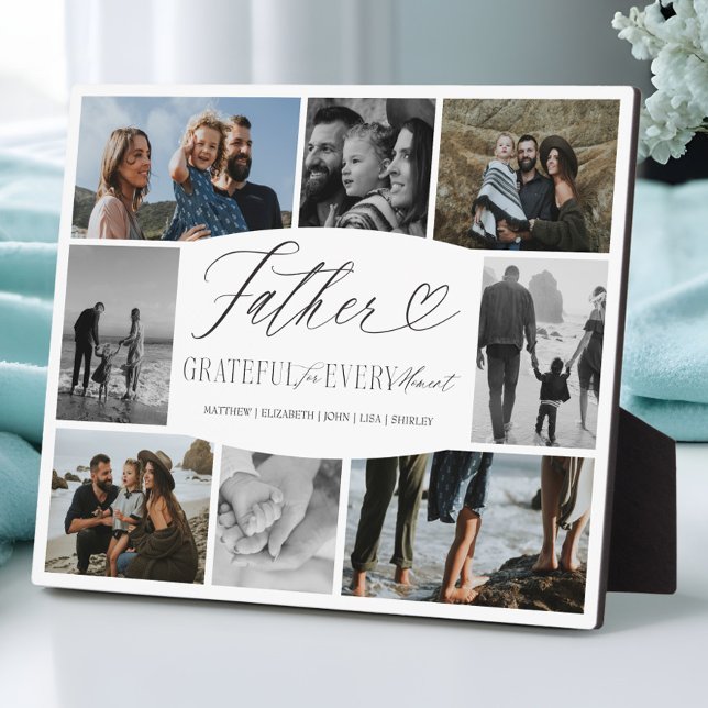 Vater dankbar für jeden Moment FotoCollage Fotoplatte (Father Grateful for Every Moment Photo Collage Plaque)