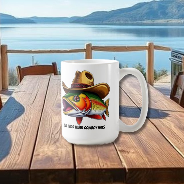 Väter Day Funny Fish mit einem Cowboy-Hut Kaffeetasse (Funny Father's Day Mug Trout wearing a cowboy hat Reel Dad's Wear Cowboy Hats. )