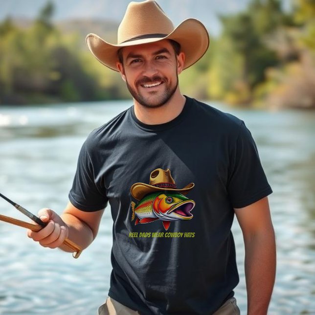 Väter Day Funny Fish mit einem Cowboy-Hut T-Shirt (Funny T shirt for Men Father's Day T shirt Trout wearing a cowboy hat Fisherman Core cowboy fishing)