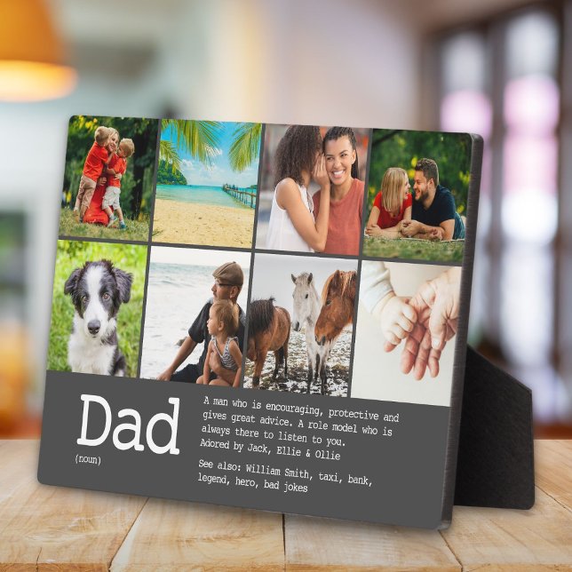 Vater-Definition-BildCollage grau Fotoplatte (Custom Dad Definition Photo Collage Gray Plaque)