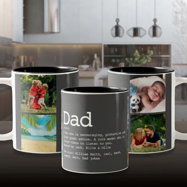Vater Definition Foto Collage Vatertag Grau Zweifarbige Tasse (Dad Definition Photo Collage Father's Day Gray Two-Tone Coffee Mug)