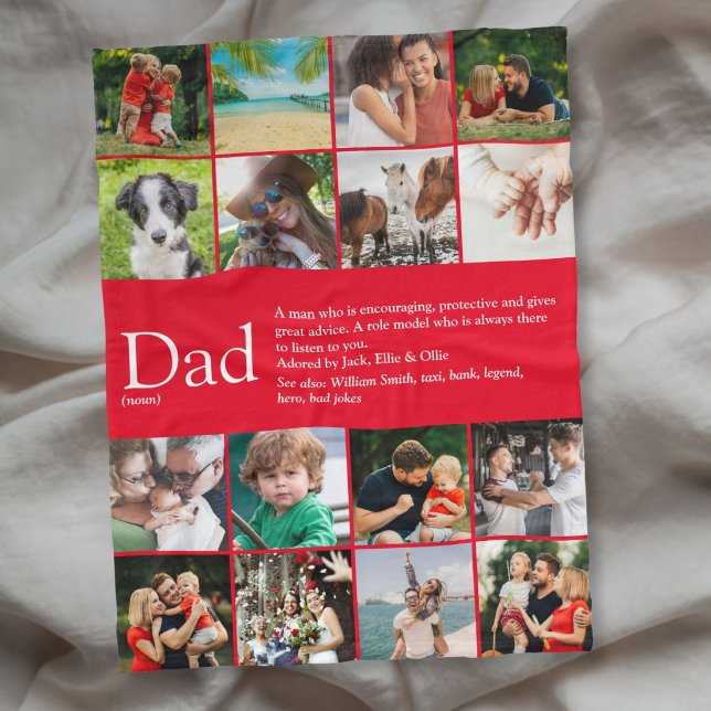 Vater Definition Sprichwort 16 FotoCollage Red Kle Fleecedecke (Dad Definition Saying 16 Photo Collage Red Small Fleece Blanket)