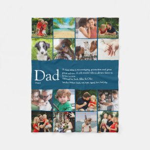 Vater-Definitions-Spruch 16-Foto-Collage Blau Klei Fleecedecke