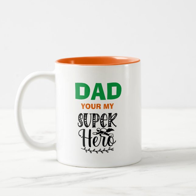 Vater dein Superheld Zweifarbige Tasse (Links)