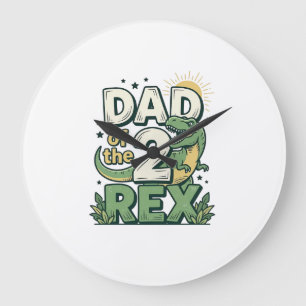 Vater der 2 Rex Dinosaurier Vater Shirt Design_1 Große Wanduhr