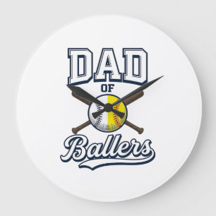 Vater der Baller Baseball Softball Vintage Design_ Große Wanduhr