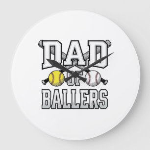 Vater der Baller Vintage Baseball Softball T-Shirt Große Wanduhr