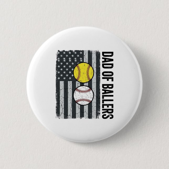 Vater der Ballers Softball Baseball Patriotisch Button (Vorderseite)